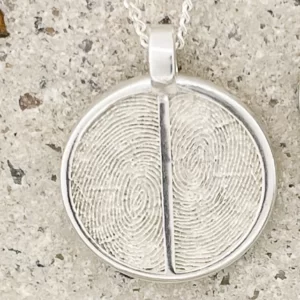 Fingerprint Pendant Duo Round. 2 prints on front || Sterling Silver