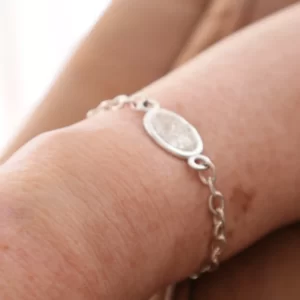 Oval Fingerprint Disk on Heavy Cable Bracelet in Sterling Silver