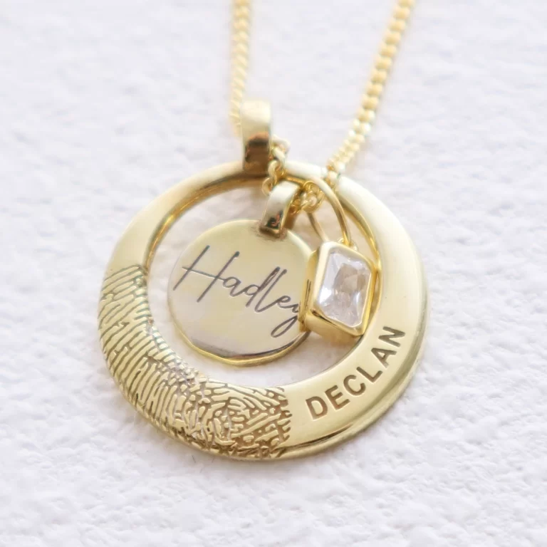 name fingerprint ring and name disk 9ct gold