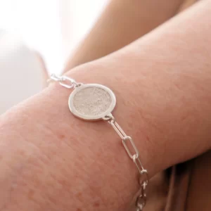 Fingerprint Bracelet Round Disk Paperclip style in Sterling Silver