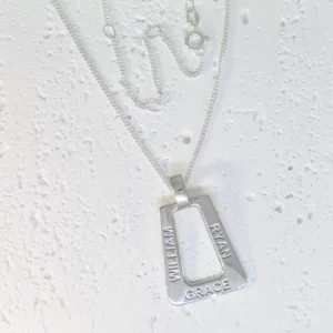 3 name triangle pendant in sterling silver